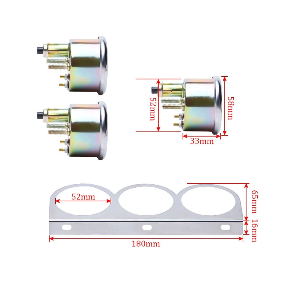 3 in 1 Car Meter Auto Gauge Kit - Triple Voltmeter Water Oil Gauge 2" Chrome - Image 4 of 4
