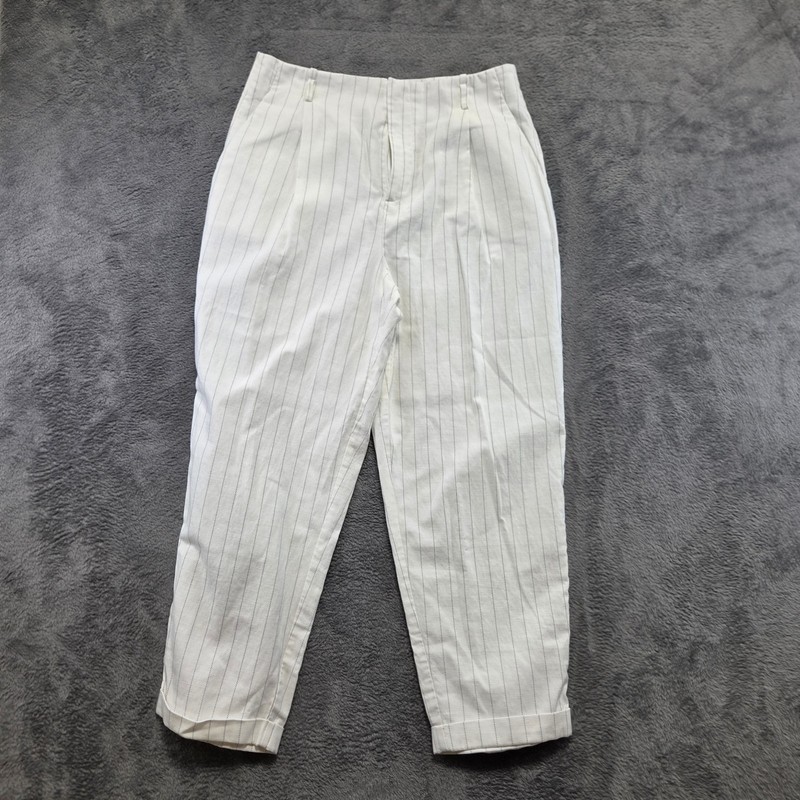Zara Dress Pants Womens Large White Pinstripe Casual Straight Leg Flat Front