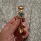Coro Vintage Gold Tone Spoon Crown Brooch Pin, Blue Clear Rhinestone Cluster, — photo 1