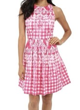 TAHARI Abstract Printed Cotton Sateen Dress, Fuchsia White Petite 10P