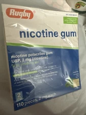 Rugby Nicotine Gum 2 mg Coated Mint Flavor Sugar-Free 100 Count New Exp. 01/2028