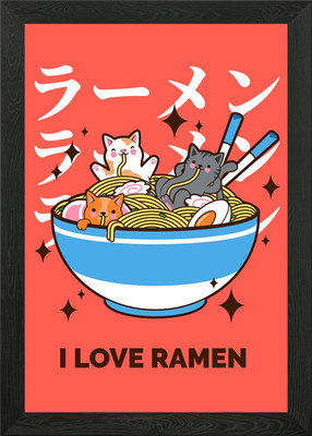 I Love Ramen funny Cats Framed Wall Art Poster Canvas Print Picture