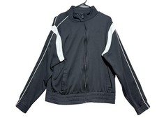 Reebok Jacket Mens Large Black White Track Full Zip Mock Neck Athletic Warm Up