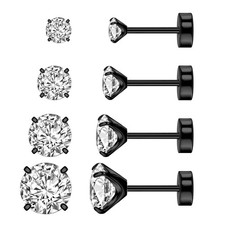 Flat Back Stud Earrings, Implant Titanium Earrings Set for , Hypoallergenic 2...