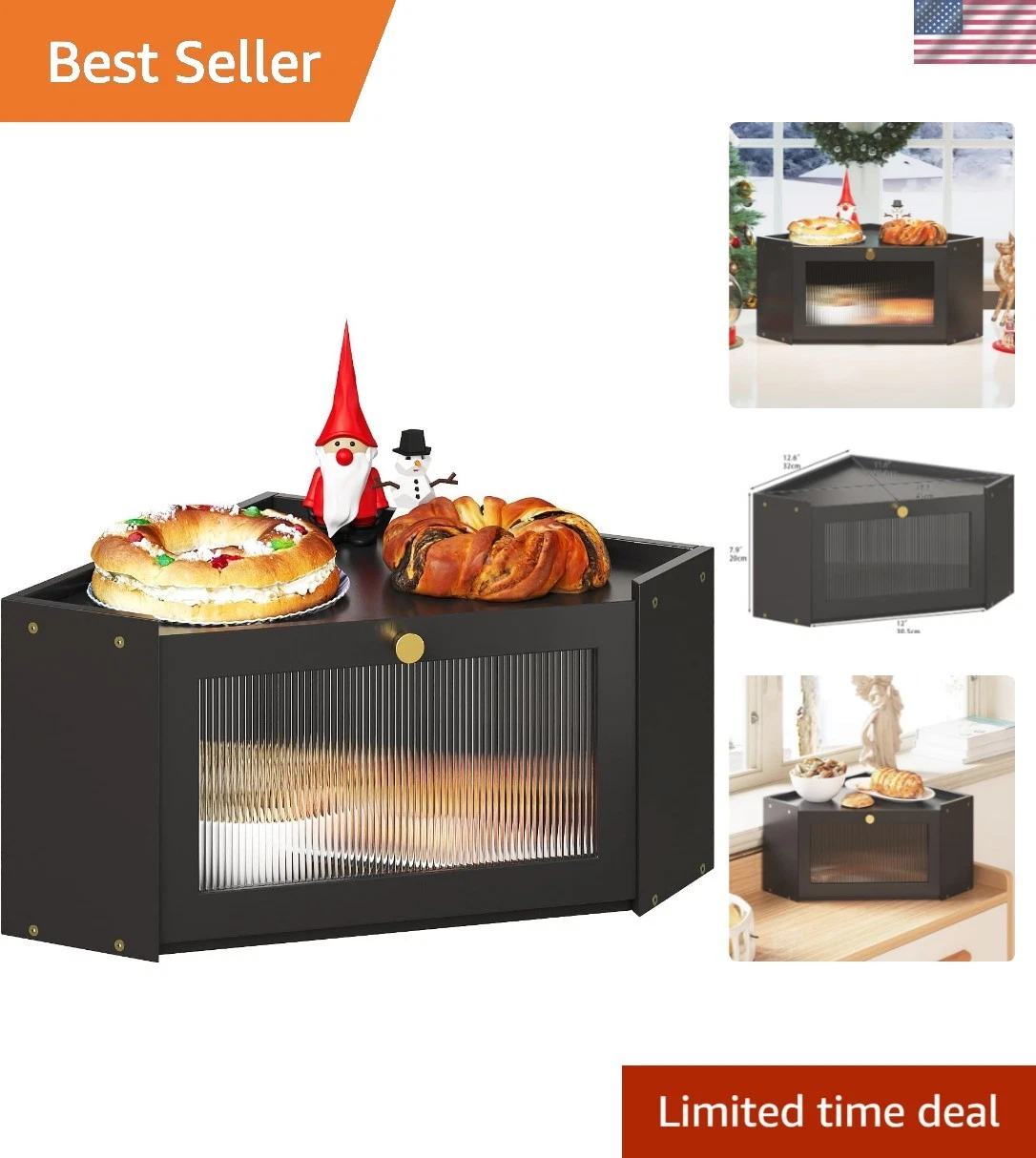 Space-Saving Corner Bread Box for Kitchen - Natural Bamboo with 20L Capacity
