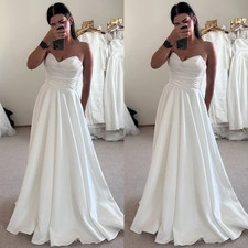 Empire Wedding Dresses Strapless Satin Simple Beach Ivory White Bridal Gowns