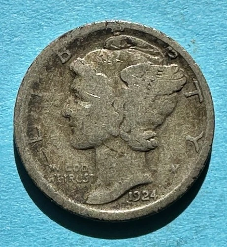1924-D Mercury Dime. 90% Silver. Good Condition. Charity Auction/Animal