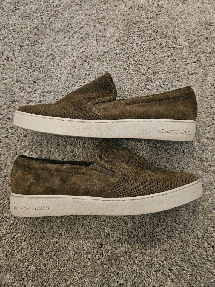 MICHAEL KORS Womens Olive Green Suede Loafers Slip On Shoes Size 10M