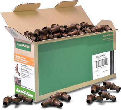 Full Case of 52 Rain Bird BE50 Drip Irrigation Universal Barbed Elbow, Fit, Tan