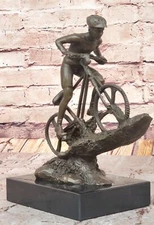 Bronze Bicycle Sculpture Bike Rider Hand Made Art Deco Abstract Cast Metal Sale