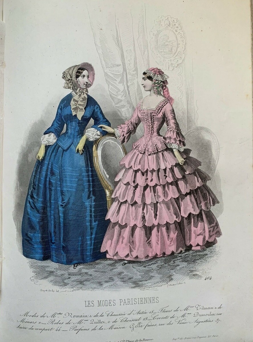 Antique French hand coloured plate from 1850 Les Modes Parisiennes #404