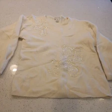 Vintage eminent sweater Size M Ivory Lambs Wool Agnora Rabbit Sequins