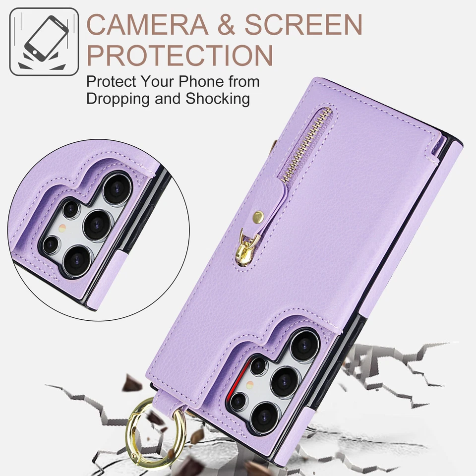 PU Leather Zipper Wallet Case For Samsung Galaxy S25 Ultra/S24 FE/S23 Flip Cover - Image 3 of 4