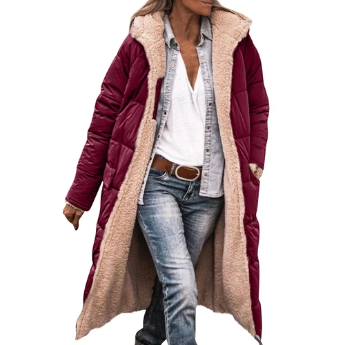 Damen Winter Lange Mäntel Trendy Jacke Sherpa Fleece Gefüttert Daunenmantel - Bild 53 von 97