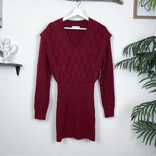 Lost and Wander Sydney Burgundy Wine Mini Knit Sweater Dress One Size NWT