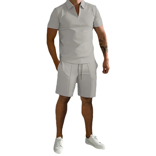 Conjunto de 2 piezas de conjunto de verano para hombre manga corta camisetas pantalones cortos conjunto informal suéter - Imagen 4 de 36