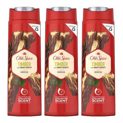 Old Spice Timber Mint Scent Shower Gel - Long Lasting Scent, 400ml (Pack of 3)