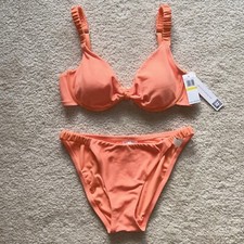 NWT Sanctuary Sandbar Solid Underwire Bra Swim Velour Bikini Set Peach M