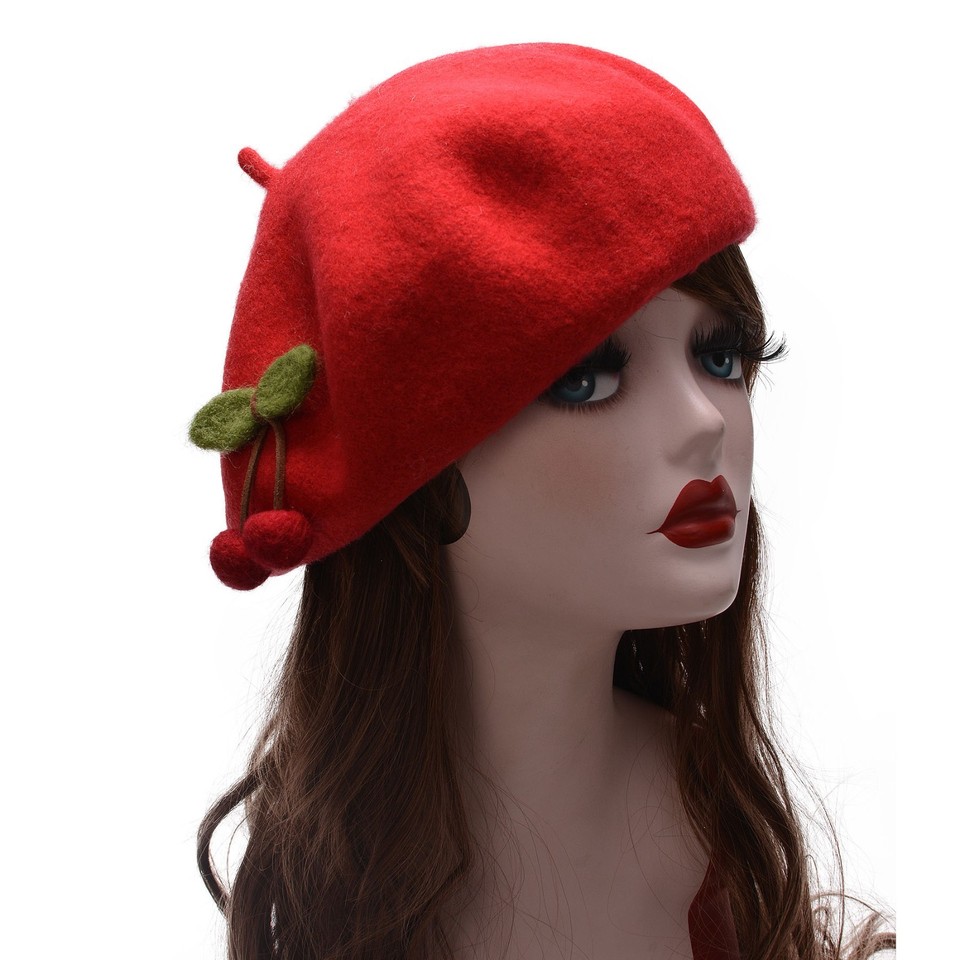 BEANIE HAT IN CHERRY RED WOOL 438124 main image 0