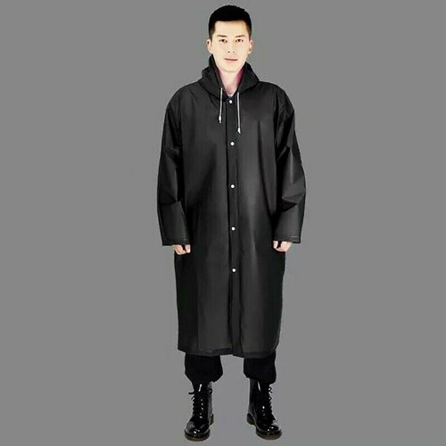 Women Men Waterproof PVC Raincoat Unisex Hooded Buttons Poncho Rainwear Coats - Picture 6 of 20