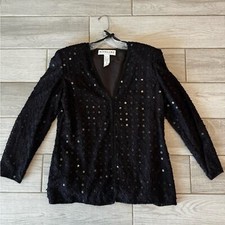 Niteline Jacket 100 silk beaded open front jacket black festive size s vintage
