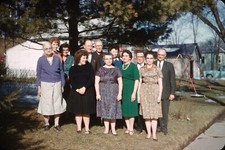 1962 Extended Family Photo Front Yard Dresses Suits Adults Vintage 35mm Slide