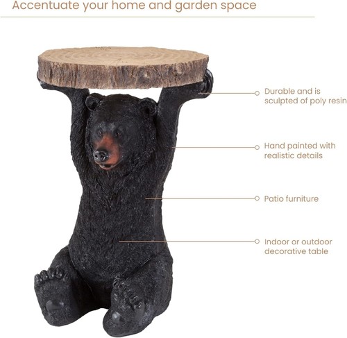 Rustic Black Bear Sculpture Side End Table Statue Figurine Sofa Accent 20.5"H - Picture 7 of 8