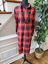 Fashion Nova Women's Red/Black Cotton Long Sleeve Collared Knee Length Dress L