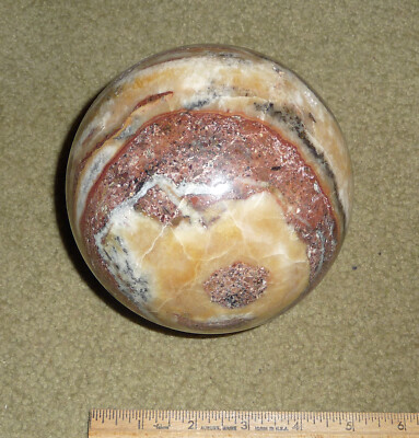 Large Red and Browns Travertine Onyx Gemstone Rock Sphere 4 3/4''  US handmade