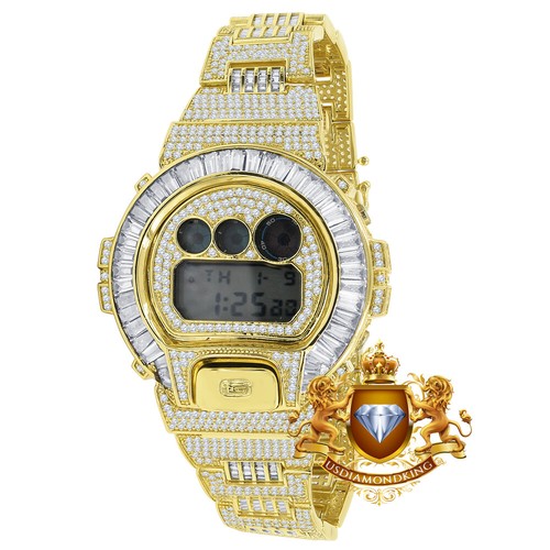 Baguette Yellow Gold Casio Digital G Shock Authentic DW-6900 Custom Mens Watch - Picture 4 of 7