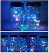 6 Pack Mason Jar Lights, 10 LED Solar Colorful Flicker Fairy String Lights Lids 