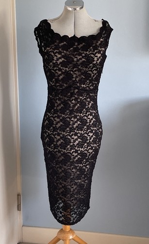 Vintage 90s Y2k Jane Norman Dress Nude Black Lace Wiggle Bodycon Party 12 14 - Bild 4 von 10