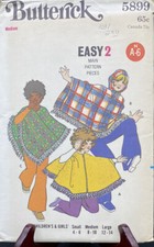 Groovy 70's Butterick 5899 Children and Girls Poncho Easy Pattern UNCUT Sz 4-14