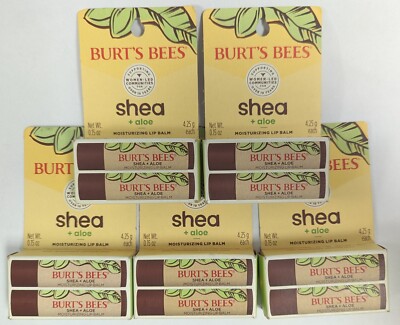 LOT OF 5 - 2 PACK BURTS BEES SHEA+ALOE MOISTURIZING LIP BALM =  10 LIP BALMS TTL