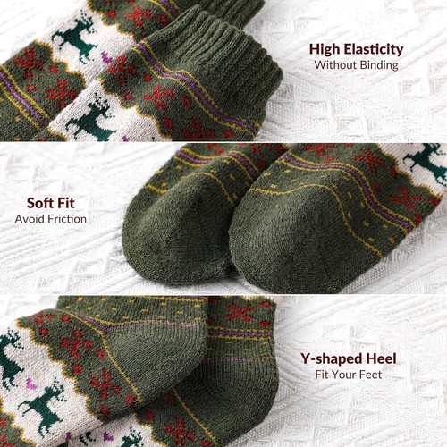 Wool Socks for Women 5 Pairs Winter Socks for Women Cold Weather Thick Cozy Knit - Picture 3 of 7