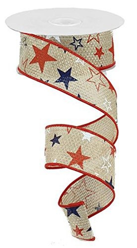 Patriotic Stars Cross Royal Wired Edge Ribbon - 10 Yards (1.5")