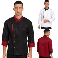 Men Long Sleeve Chef Jacket Unisex Cook Chef Coat Kitchen Restaurant Workwear