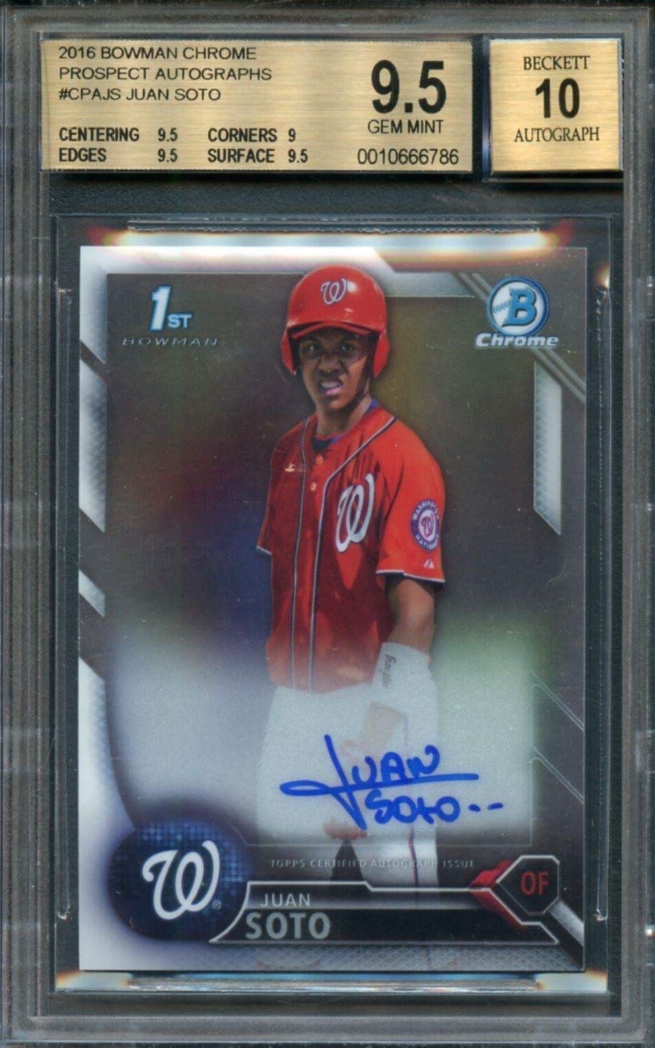2016 Bowman Chrome JUAN SOTO #CPAJS 1st RC Auto BGS 9.5/10 Gem Mint Mets