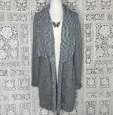 Isaac Mizrahi Live! Gray And White Marled Shawl Collar Cardigan Sweater Sz Large