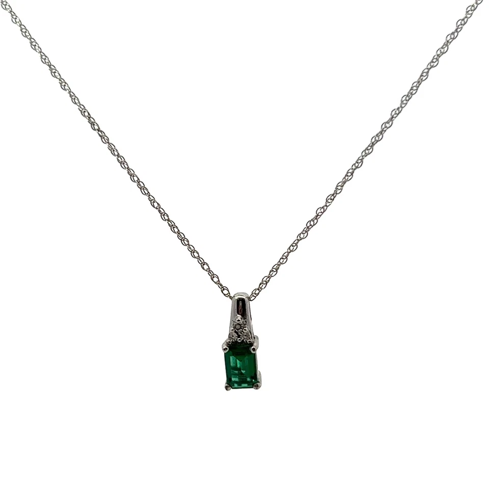 Sterling Silber Laborgezüchteter Smaragd Und Diamant Halskette Und Ohrringe Set - Bild 3 von 3