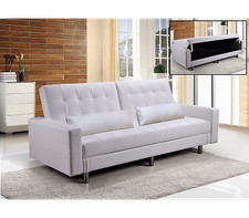 Divano letto 3 posti, reclinabile, contenitore ecopelle bianco 197cm Sicorage Gh