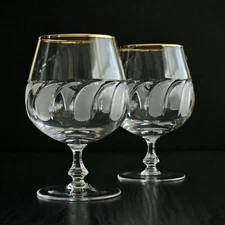 Elegant Hand-Cut 13 oz (400 ml) Crystal Brandy Glasses (Set of 2) with Gold Rim