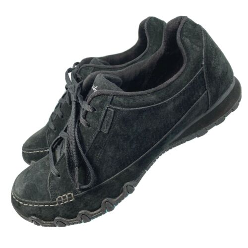 Skechers Size 10 Bikers In Crowd Black Suede Textile Trainers Shoes 49336    HCD - Foto 1 di 11