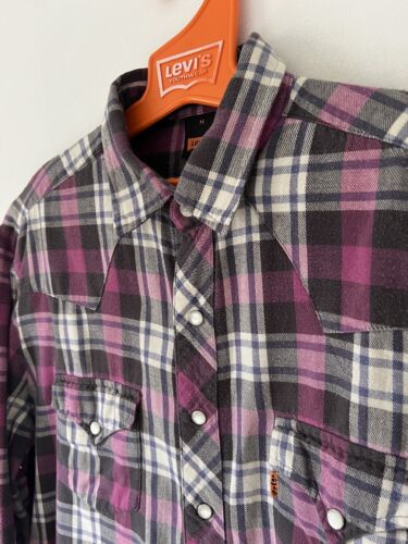 Camicia Levi's LVC M-L arancione linguetta western anni 70 check pearl snaps MADE PORTUGAL - Foto 2 di 19