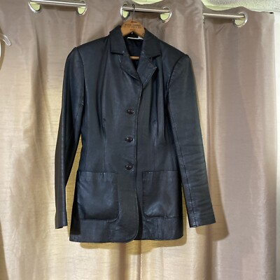 Newport News Easy Style Black Leather Coat Jacket Women's Size