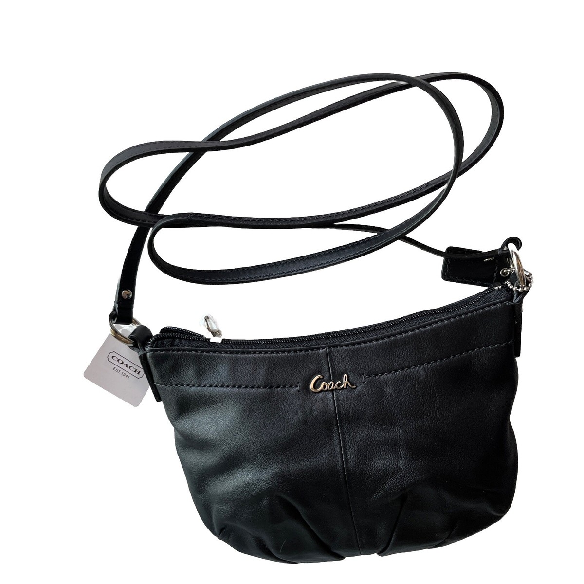 バッグ COACH LEATHER BAG BLACK Coach Black Leather Pleated Crossbody Swingpack Purse Purple