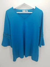 Kim Rogers Petite Blue Relaxed Fit Shirt Size M Folkloric