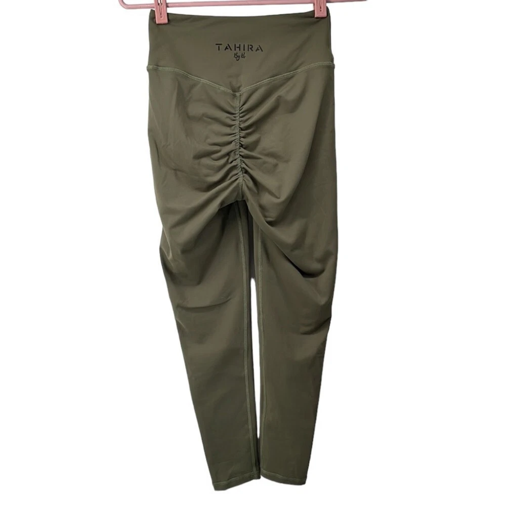 Tahira leggings gathering bum scrunch detailing contours enhances olive  green sm