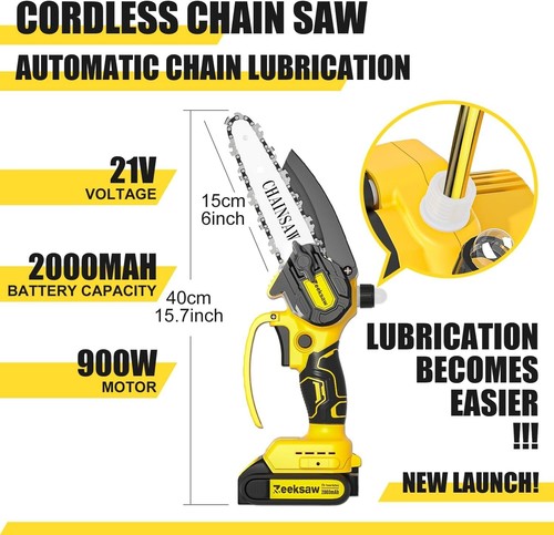 Auto Oiler Mini Chainsaw Cordless 6", Small Chainsaw with 2 Battery Powered - Picture 3 of 9