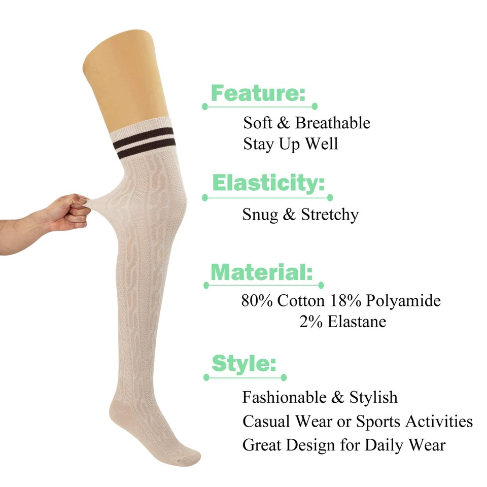 3 Pairs Women’s Over Knee Socks Warm Stretchy Knit Boot Stockings US Size 5-10 - Image 3 of 4